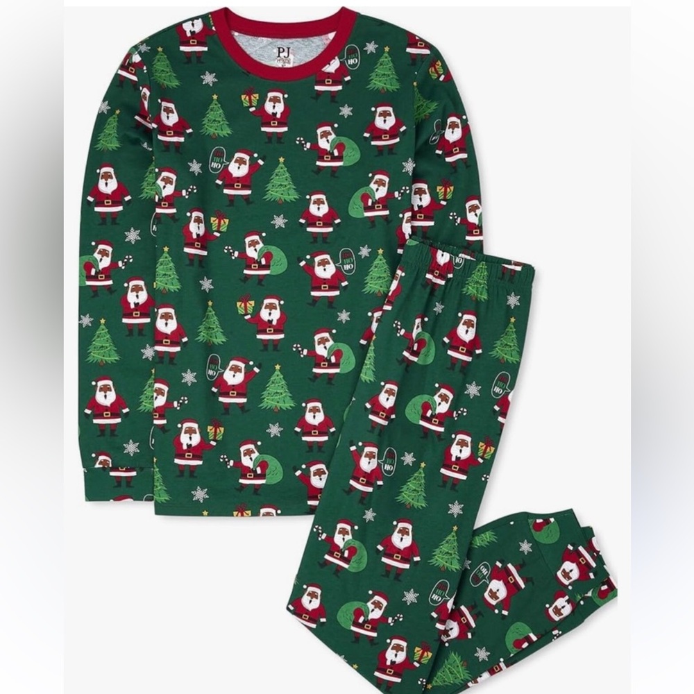 NWT Adult The Children's Place Green Santa Pajamas S M Christmas